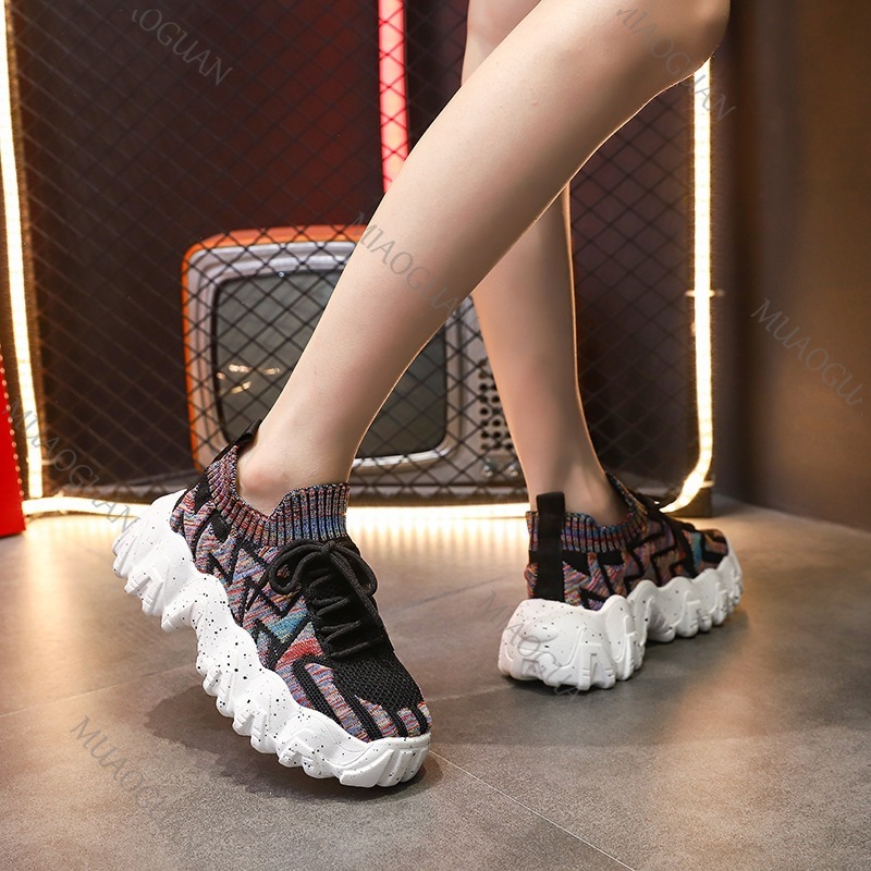 여성 청키 스니커즈 통기성 니트 두꺼운 바닥 미끄럼 방 - Running Gear Women 리뷰 및 가격